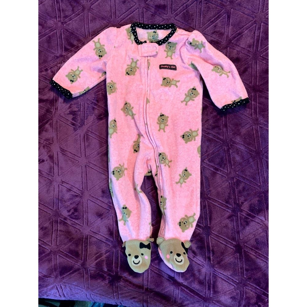Just one You Carter's Fleece Bodysuit 6 Months Girls Pink Bears Soft Warm Winter